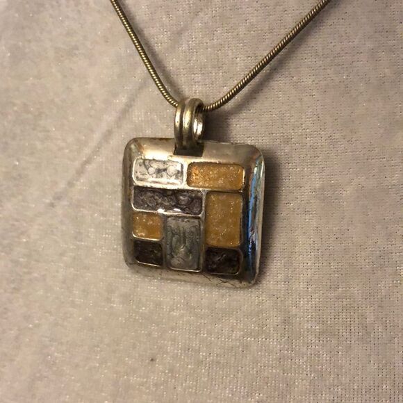 Short Silver Tone Modern Art Sparkly Pendant Artisan Made One of a Kind Piece - Picture 3 of 5
